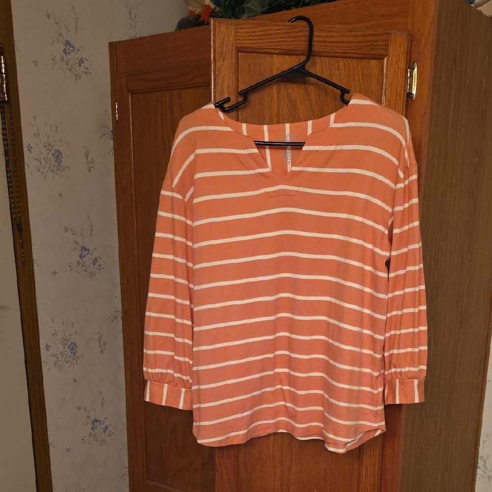 Croft & Barrow Orange and White Striped Blouse